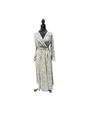 Alexa B Nites Sage Green Leaf Print Maxi Dress Size 6 Long Sleeve Garden Party